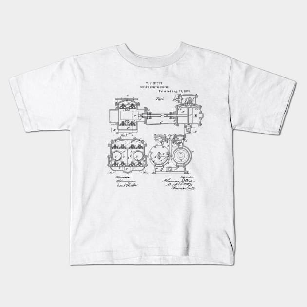 Duplex Pumping Engine Vintage Patent Hand Drawing Kids T-Shirt by TheYoungDesigns